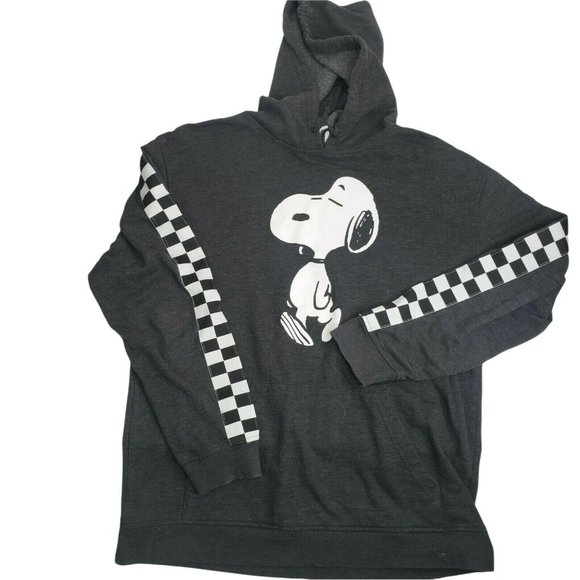 PEANUTS SNOOPY M  Pullover Hoodie Arm Checker Detail Kangaroo Pocket EUC - Picture 1 of 4